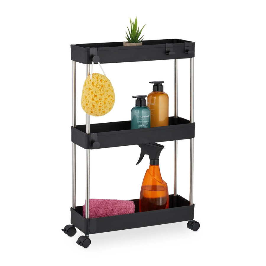 Relaxdays Nischenwagen aus Edelstahl in Schwarz mit 3 Ebenen, B/T/H: 62 x 41,5 x 14,5 cm - Bild 2