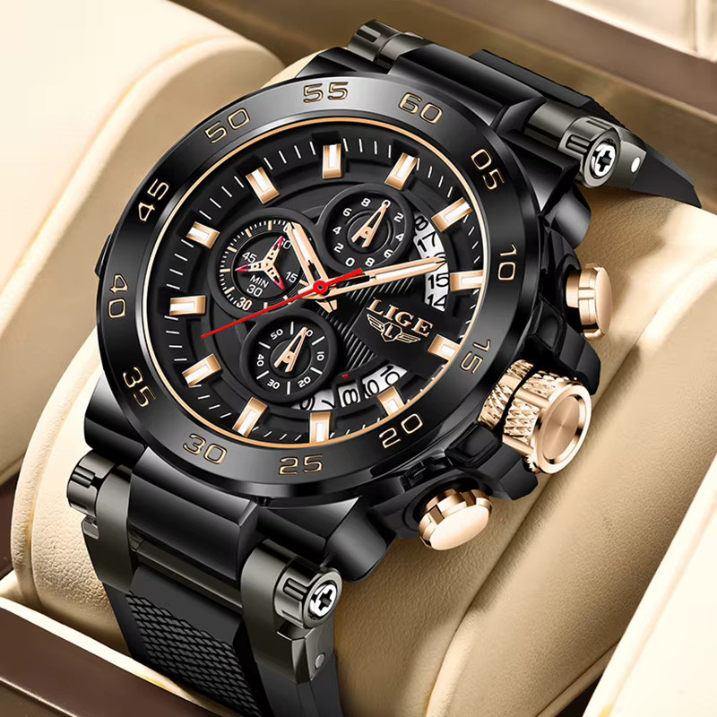 LIGE Armbanduhr Quarz, Silikon, Schwarz, Herren - Bild 4