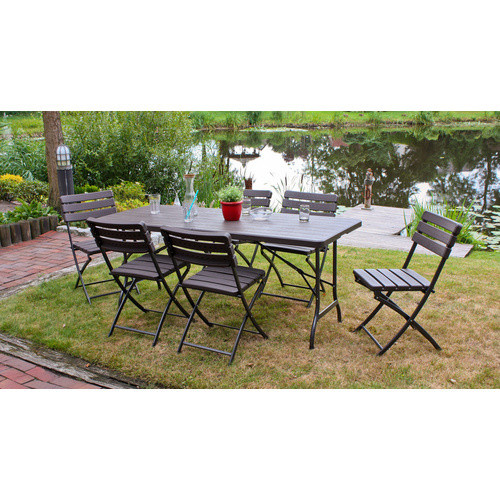 Garden Pleasure Tischgruppe TABORA 7-teilig aus Teak Holz und Stahl in Schwarz und Braun, B/T/H: 180 x 73 x 73 cm - Bild 2