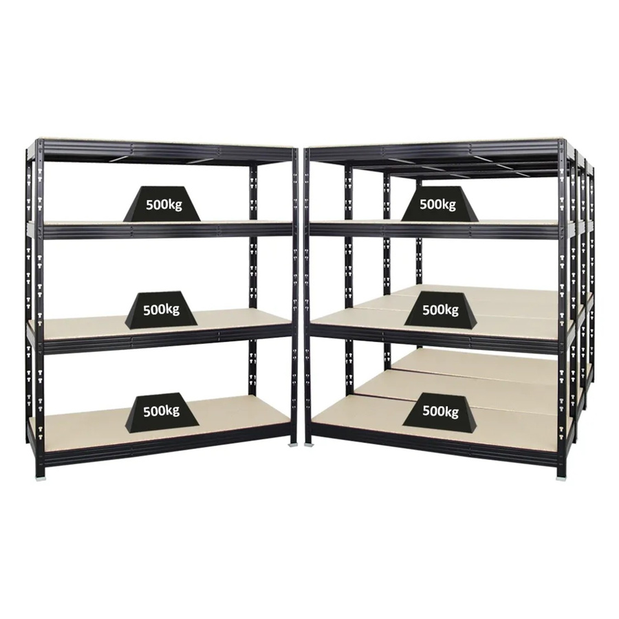 PROREGAL Rhino Schwerlastregal Set 4er Pack Schwarz, 4 Ebenen mit verstellbaren MDF-Holzplatten, H x B x T: 180 x 160 x 60 cm - Bild 2