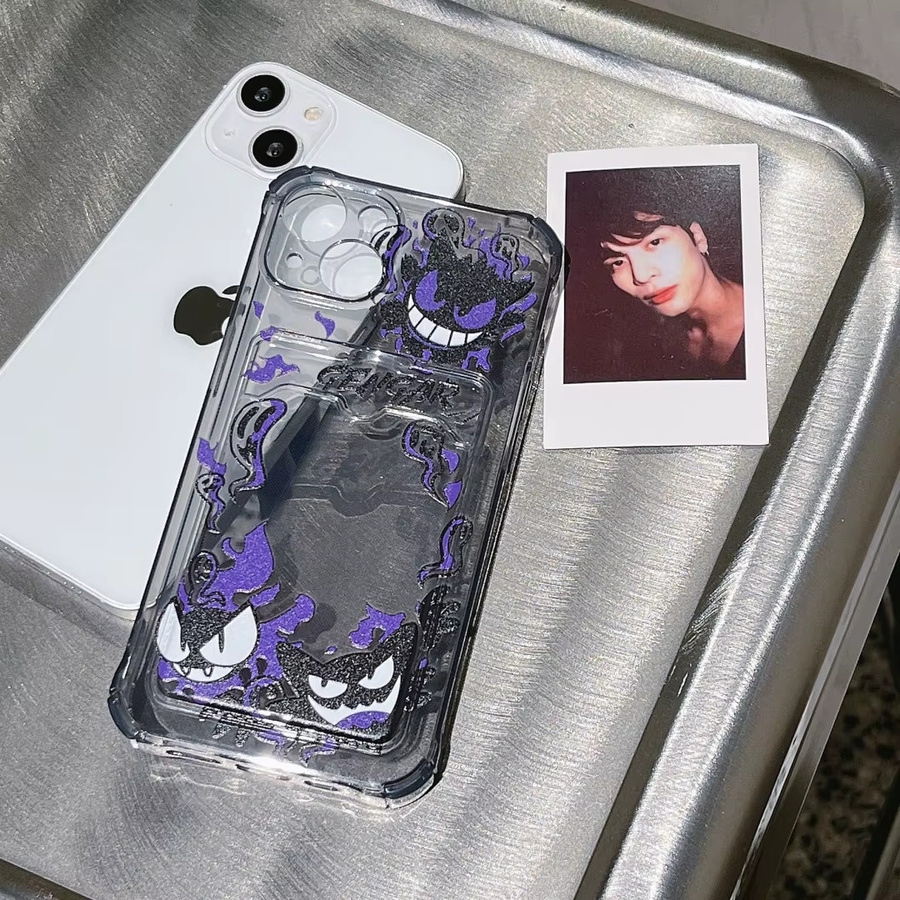 Stoßfeste Handyhülle mit Gengar und Pikachu Motiv für iPhone 11 bis iPhone 16 Pro Max Plus inklusive Kartenfach - Bild 4