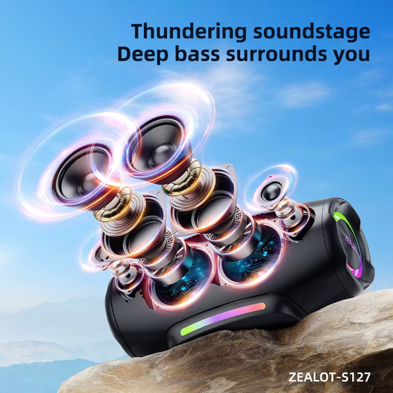 Zealot S127100W Tragbarer kabelloser Subwoofer mit RGB-Licht und 24000-mAh-Akku in Schwarz - Bild 3