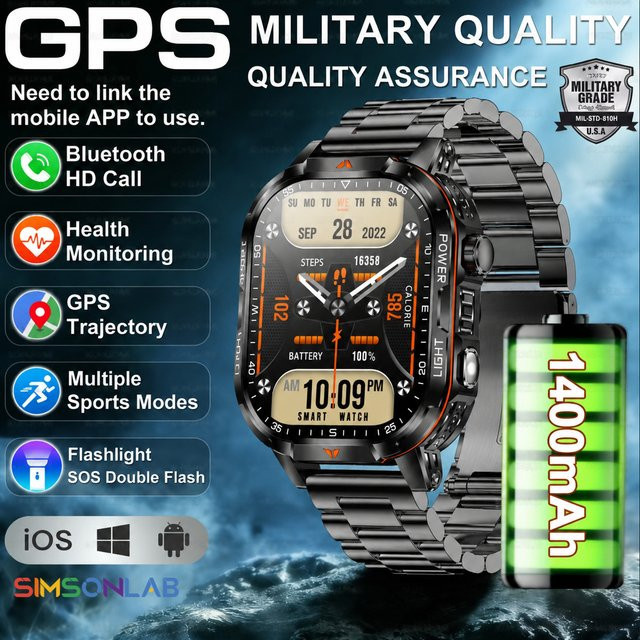 SIMSONLAB Smartwatch, 2,01 Zoll AMOLED, Schwarz, Herren - Bild 1
