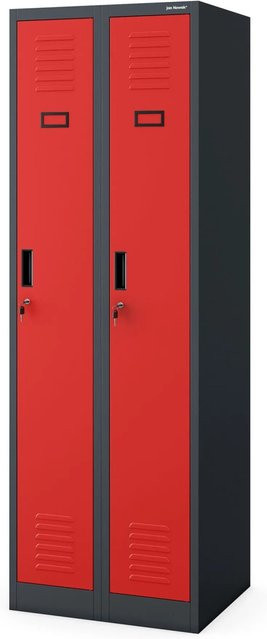 JAN NOWAK Zweifach-Personalschrank KACPER II aus Stahl in Anthrazit und Rot, B/T/H: 180 x 60 x 50 cm - Bild 1