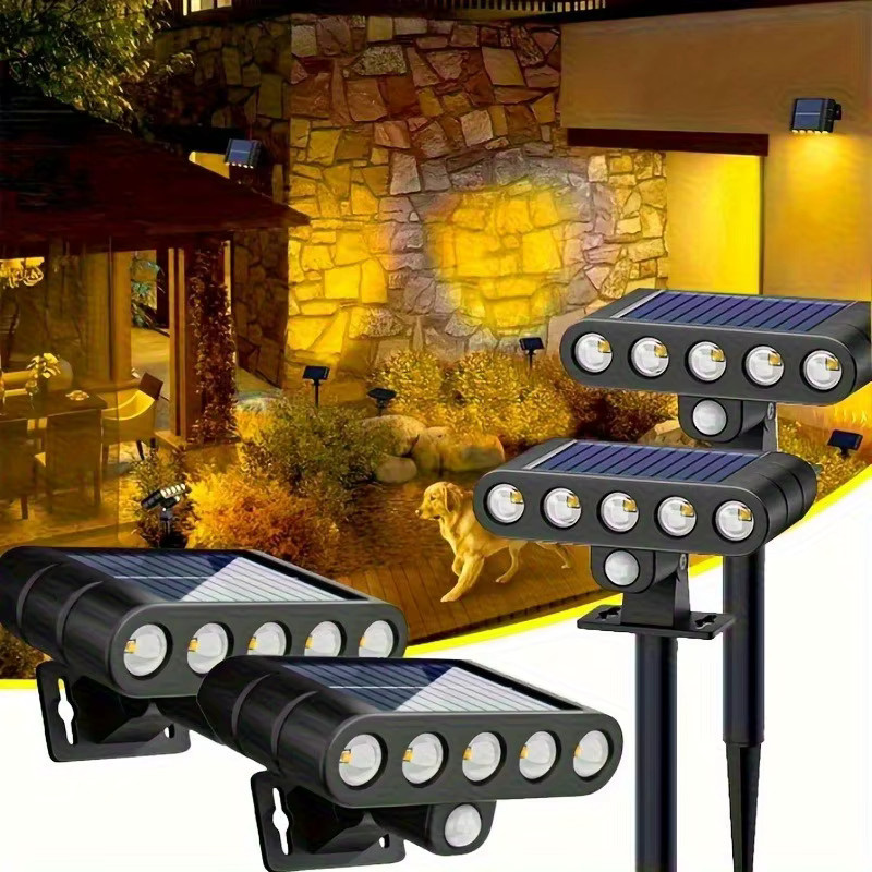 XIWANGFIRE 2-in-1 Solar-Wand- und Rasenleuchte in Schwarz mit 5 LED, IP65 wasserdicht, warmweißes Licht für Garten und Außenbereich - Bild 7