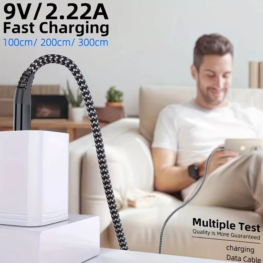 LAIHONEN USB-C zu Lightning Kabel 20W mit Nylon-Ummantelung für iPhone und iPad, Schwarz/Grau, Länge: 3 m - Bild 4