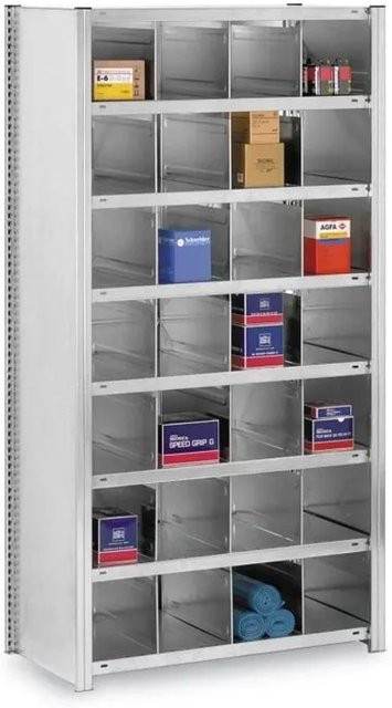PROREGAL Kleinteileregale Stecksystem T-Profil Grundregal, Farbe: Silber, H x B x T: 200 x 100 x 30 cm, 7 Ebenen mit 28 Fächern, Fachlast 200 kg, verzinkt - Bild 1