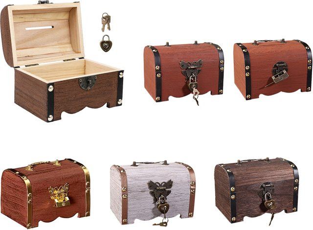 KOQZM Vintage Schatztruhe aus Holz mit Schloss als Retro Dekoration und Aufbewahrungsbox - Bild 1