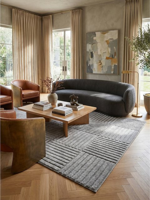 Kadima Design Hochflorteppich Patchwork in Silber und Grau mit High-Low-Effekt, B x T: 120 x 170 cm, Waschbar - Bild 1