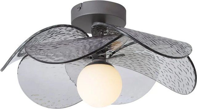 QAZQA Design Deckenleuchte Kemner in Silber mit grauem geripptem Rauchglas, dimmbar, LED, warmweiß - Bild 1