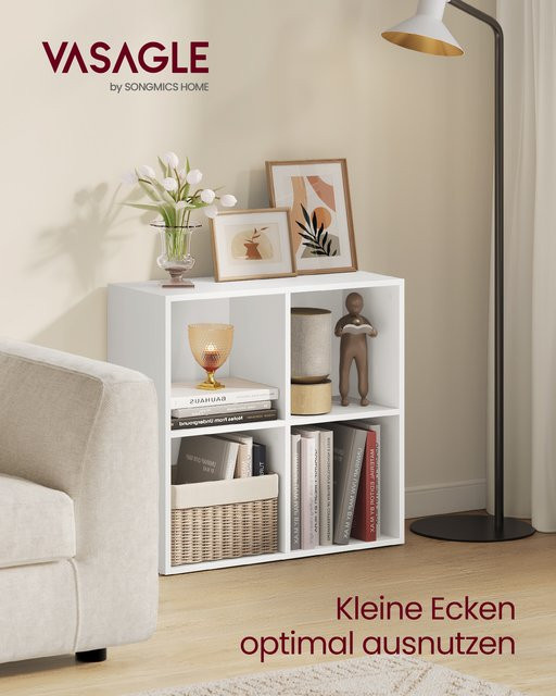 VASAGLE Bücherregal Standregal mit 4 Fächern in Weiß - Bild 1