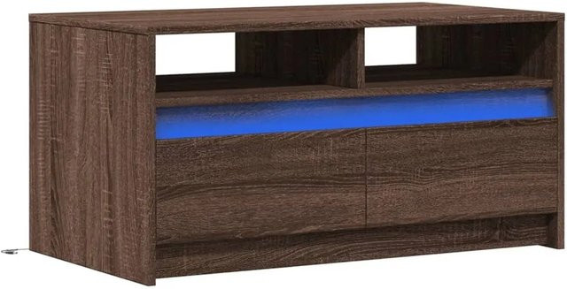 vidaXL LED-Couchtisch in Braun mit Eichen-Optik, modern und rechteckig, B/T/H: 90 x 50 x 45,5 cm - Bild 1