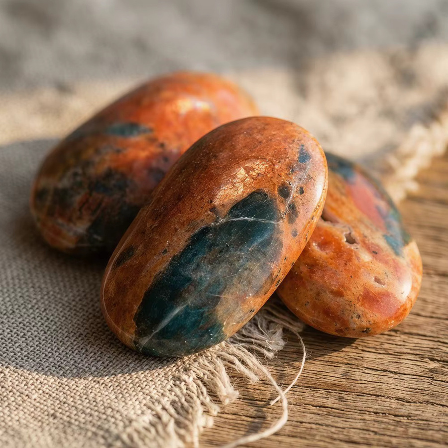 CrystalHola Natürlicher Sonnenstein mit blauem Apatit-Kristall als Handstein in Blau und Multicolour - Bild 5