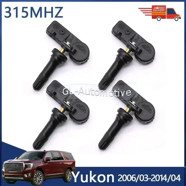 GANGLE Satz 4 TPMS-Reifendrucküberwachungssensoren für GMC Yukon und Yukon XL 2006–2014, 315 MHz, Schwarz, Teilenummer 13586335 - Bild 1