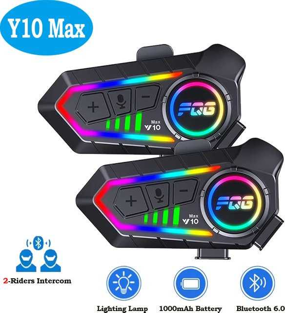 XINOWY Y10 Max Motorradhelm-Headset mit Bluetooth 6.0, CVC+DSP Geräuschunterdrückung, Wasserdichtigkeit und Beleuchtungslampe in Schwarz - Bild 1