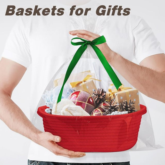 Leerer Geschenkkorb in Rot für Weihnachten, Geburtstag und Thanksgiving, B/T/H: 30,0 x 30,0 x 12,0 cm - Bild 1