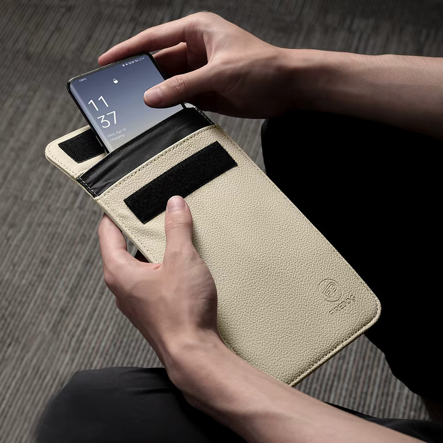Faraday-Tasche zur Signalblockierung und als Anti-Diebstahl-Abschirmtasche für Mobiltelefone in Schwarz oder Beige - Bild 2
