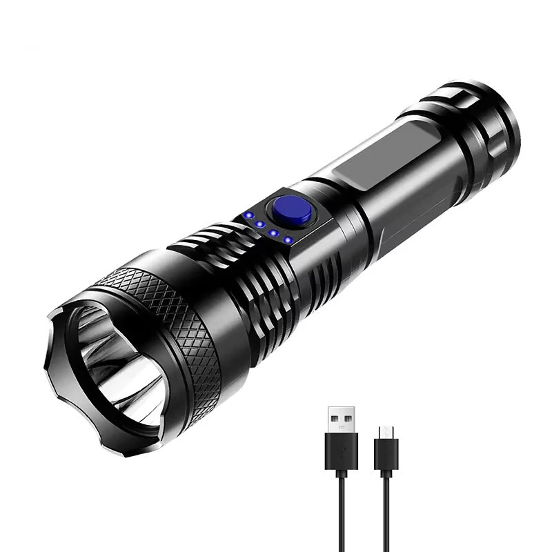 Heinast Taktische LED-Taschenlampe in Schwarz mit wiederaufladbarem Akku und Metallgehäuse - Bild 7