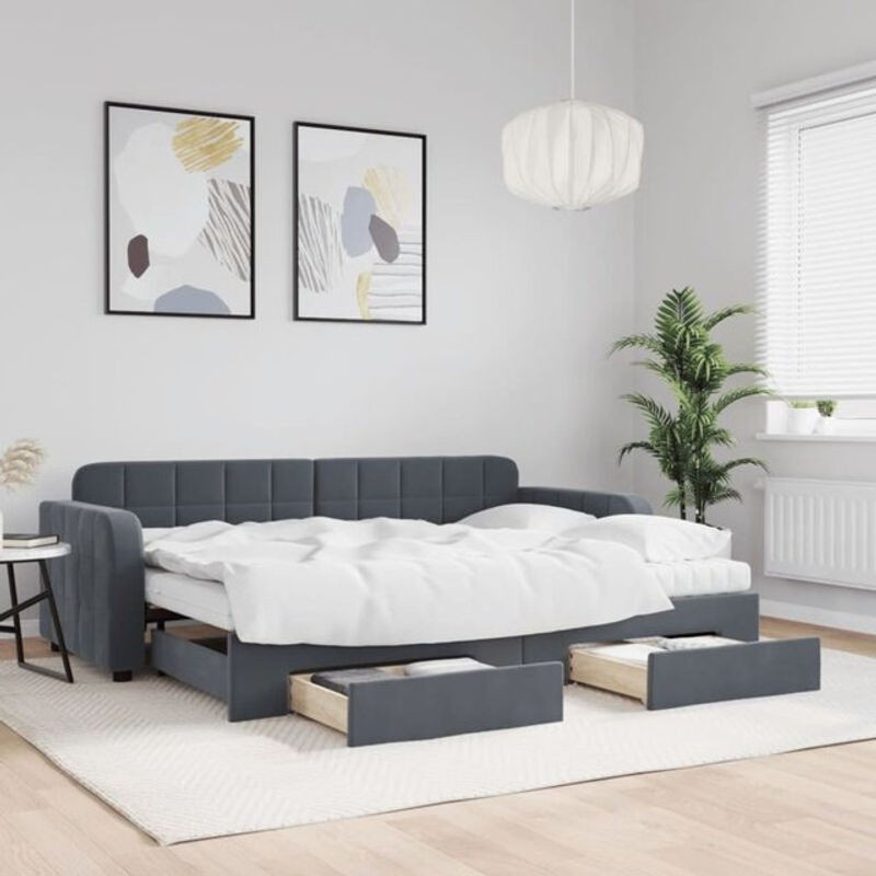Vidaxl Funktionsbett Tagesbett aus Samt mit Schubladen in Anthrazit Grau B/T/H: 80 x 200 cm - Bild 1