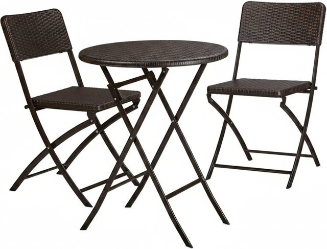Relaxdays Gartenmöbel Set aus Stahl und Kunststoff in Braun mit Rattan-Optik, dreiteilig und klappbar - Bild 1