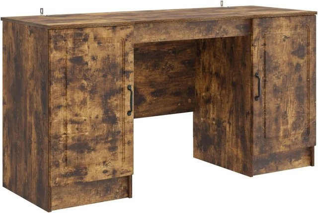 vidaXL Schreibtisch aus Holzwerkstoff in Geräucherte Eiche, Farbe Braun, B/T/H: 142,5 x 50 x 75 cm - Bild 1