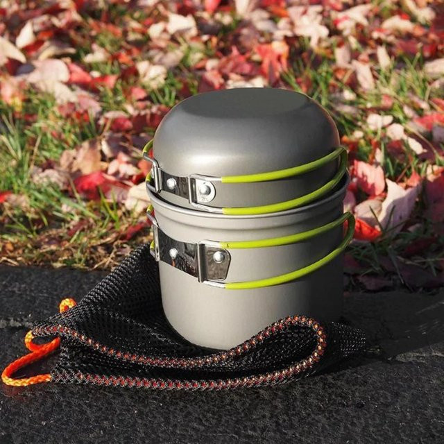 LISM Camping-Kochgeschirr-Set aus Aluminium mit Saucepan in Orange und Grau - Bild 1