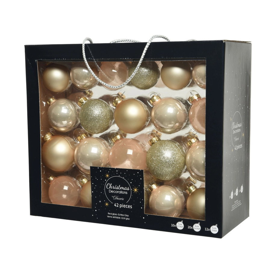Decoris Weihnachtskugeln aus Glas in Perle Mix, 42-teiliges Set in Gold, Silber und Weiß - Bild 2