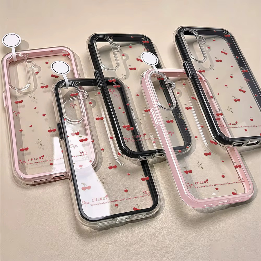 Transparente 2-in-1 Handyhülle mit roter Kirschblüten-Schleife für Samsung Galaxy S26 Ultra S25 S24 A56 A36 A26 A16 A17 A07 A37 A57 stoßfest - Bild 4