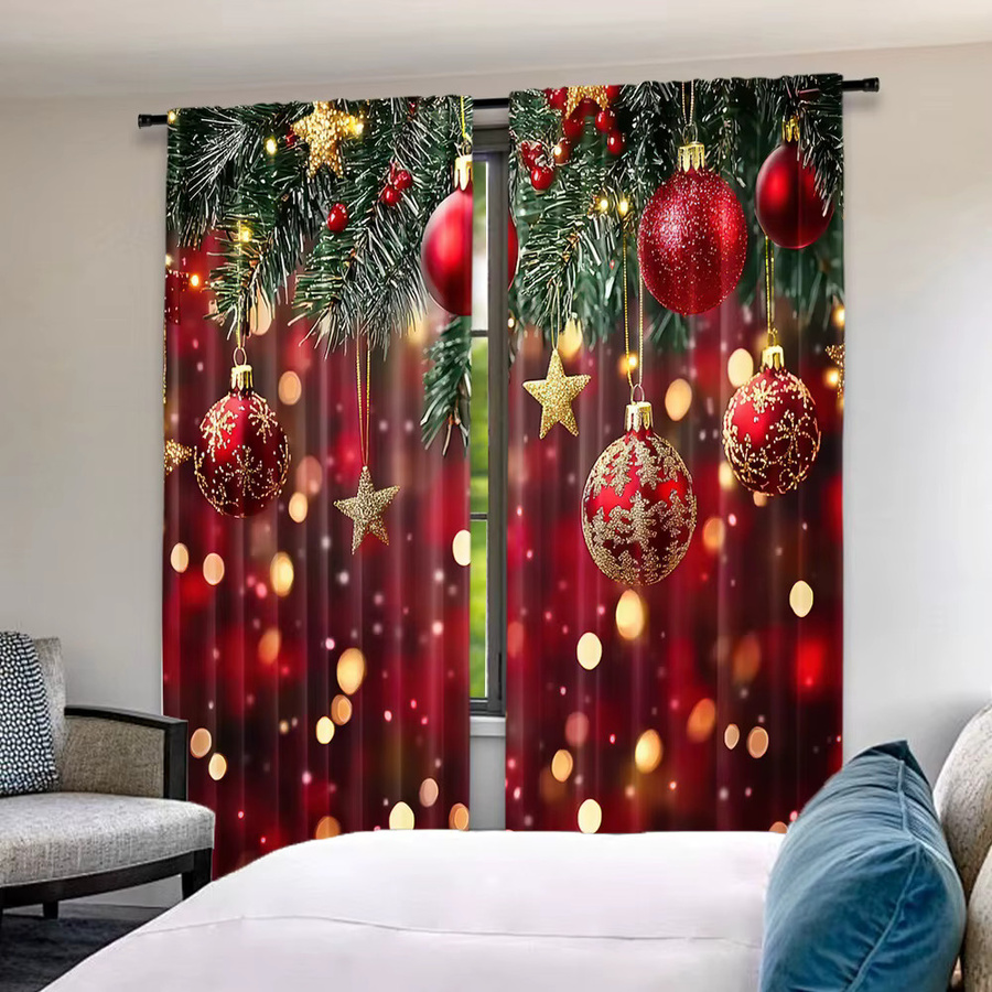 HolidayGlow 2er-Set Weihnachtsvorhänge aus Polyester mit Digitaldruck in Multicolor - Bild 4