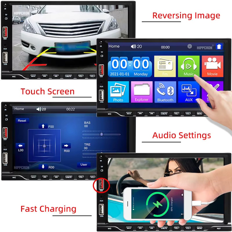 HIPPCRON 7-Zoll Auto-MP5-Player mit kabelgebundenem Carplay und Android Auto, FM-Radio und HD-Display in Schwarz - Bild 5