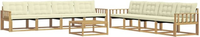 vidaXL Outdoor-Sofagarnitur in U-Form aus Akazienholz mit Textilene-Bezug und Kissen, Weiß und Creme, B/T/H: 79 x 79 x 37 cm - Bild 1