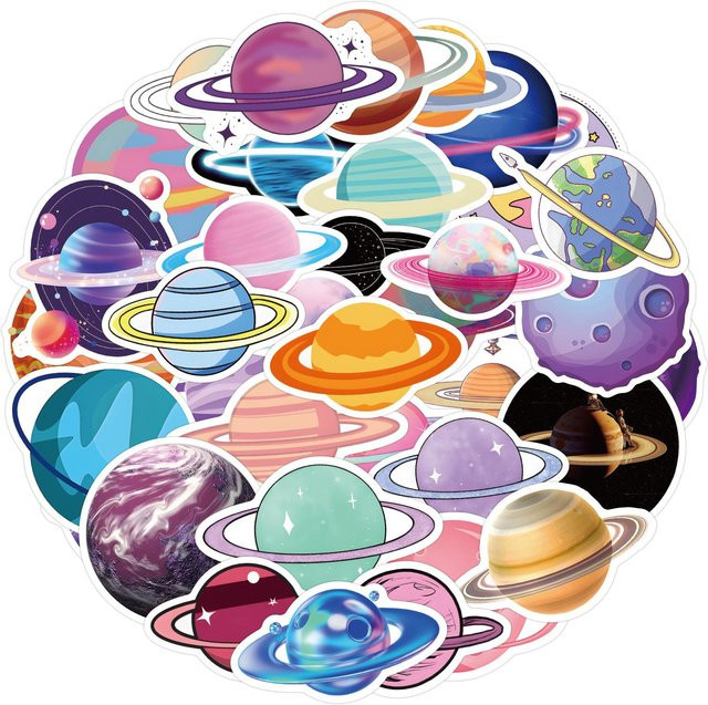 60 wasserfeste Graffiti Aufkleber mit Universum Planet und Asteroid Motiven in Multicolour für Notizbücher, Wasserbecher und Trolleykoffer - Bild 1