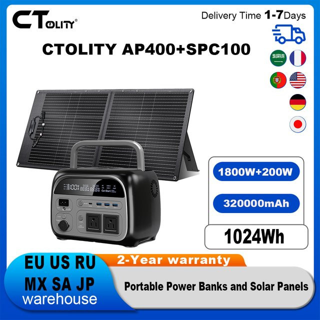 CTOLITY Tragbare 500W Schnellladestation mit 100W faltbarem USB-Typ-C Solarpanel in Schwarz - Bild 1