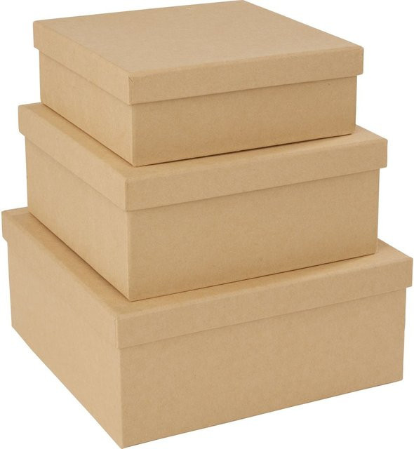 VBS Bastelschachteln Quadrat 3er-Set aus Karton in Beige und Braun - Bild 1