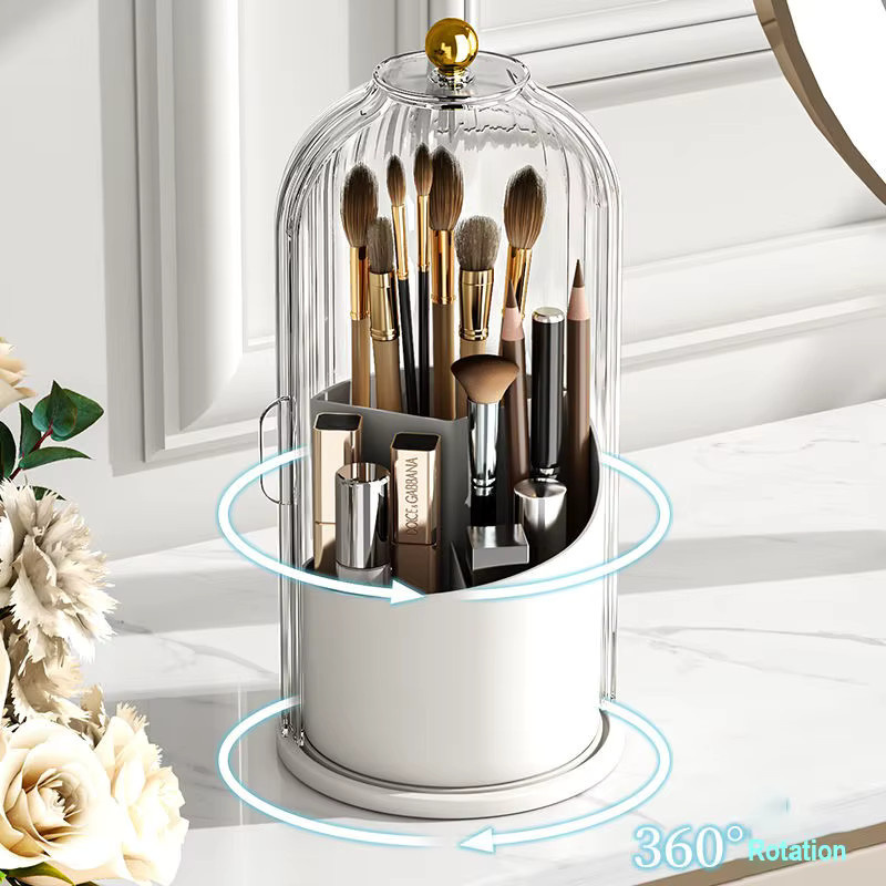 Rotierende transparente Kosmetik-Aufbewahrungsbox aus Acryl für Make-up und Schreibtischzubehör in Weiß - Bild 3
