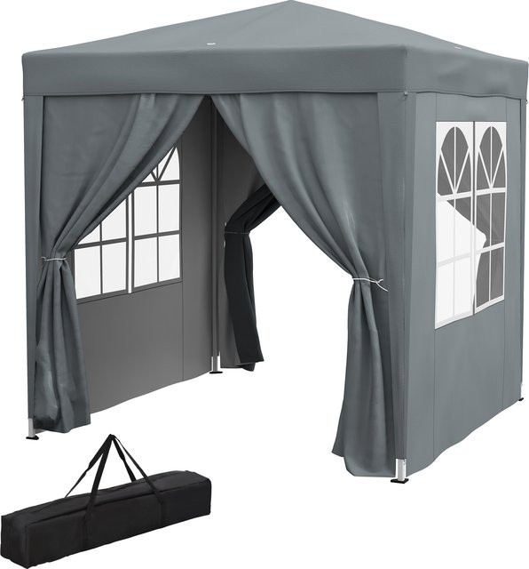 Outsunny Gartenpavillon Faltzelt Pop-up Grau B/T/H: 200 x 200 x 10 cm mit 4 abnehmbaren Seitenwänden und 2 Fenstern von Aosom - Bild 1