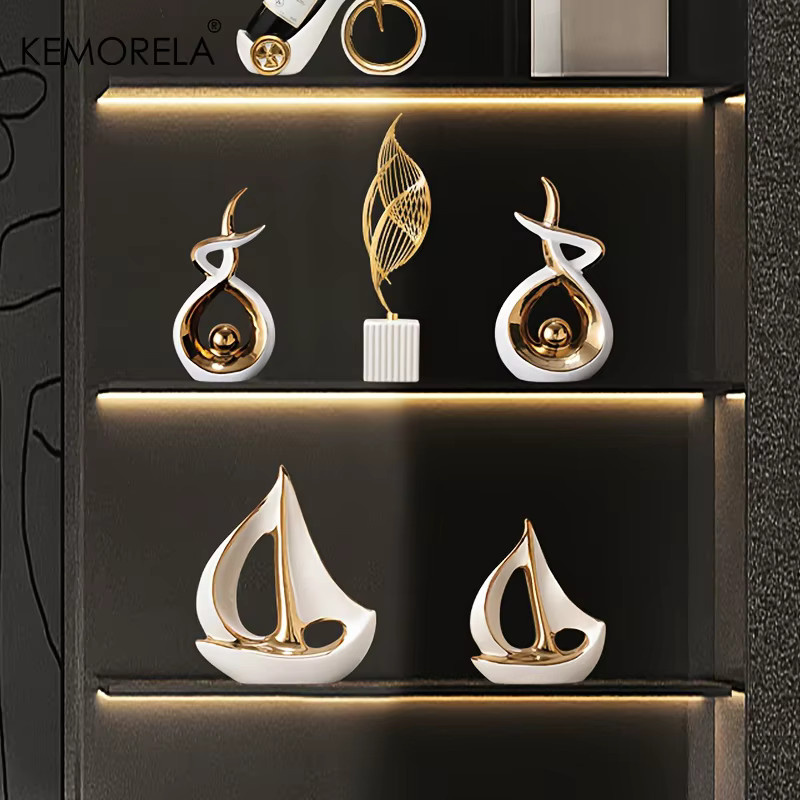 KEMORELA Keramik Segelboot Skulptur in Weiß als moderne Dekoration für Wohnzimmer und Büro - Bild 4