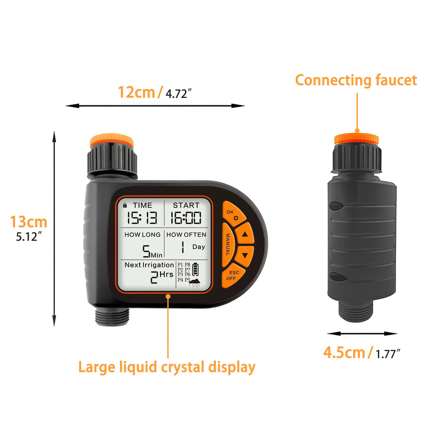 Smart Garten Bewässerung Set mit 20m Schlauch, IPX5 wasserdichter Timer Controller mit LCD-Display und Regensensor, Schwarz - Bild 2