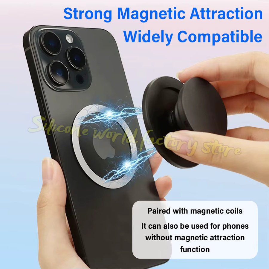 Silicone World Magnetischer faltbarer Handy-Griffhalter für MagSafe, tragbarer Finger-Erweiterungsständer in Schwarz - Bild 2