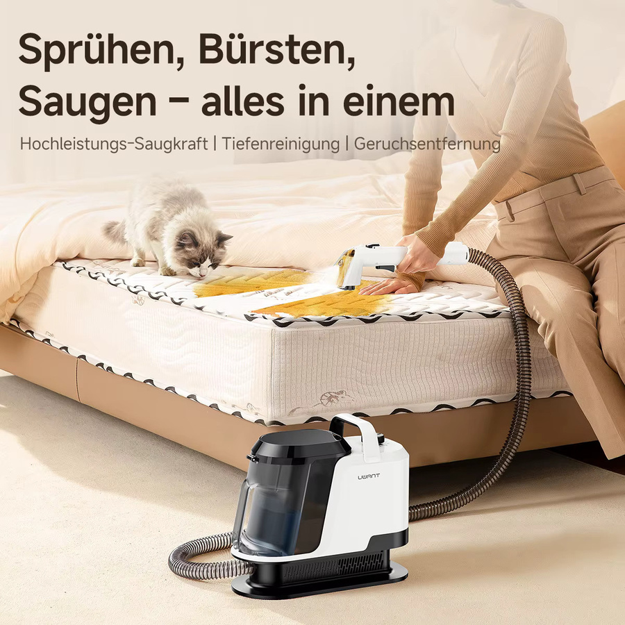 Uwant Y100 Tragbarer Teppichreiniger mit 18kPa Saugkraft und Sprühbürste in Weiß für Sofa, Auto, Schuhe und Tierhaare - Bild 3