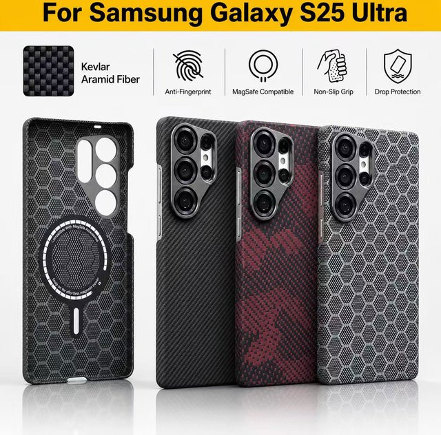 Luxus Kevlar Aramid Carbonfaser Hülle für Samsung Galaxy S25 Ultra mit MagSafe Magnetfunktion in Schwarz - Bild 1