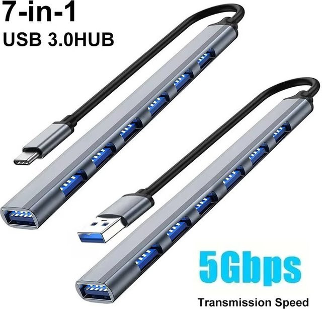 Mrgabwte USB 3.0 Hub Typ-C auf 7 Ports, USB-C Multi Splitter Adapter mit 5 Gbit/s High Speed für MacBook, PC und Laptop - Bild 1