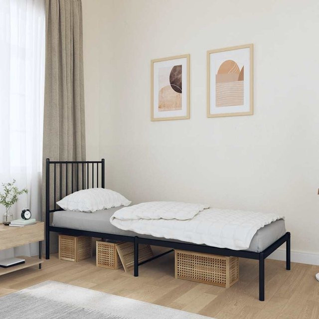 vidaXL Bettgestell aus Metall mit Kopfteil in Schwarz, B/T/H: 80 x 200 x 90,5 cm - Bild 2