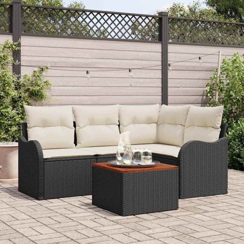 Vidaxl Garten-Sofa-Set 5-teilig aus Rattan und Metall in Schwarz und Weiß im modernen Design - Bild 1