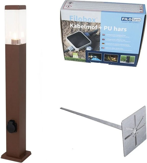 QAZQA Gartenleuchte Malios Rostbraun mit Steckdose, IP44 Außenleuchte aus Metall, Höhe: 80 cm - Bild 1