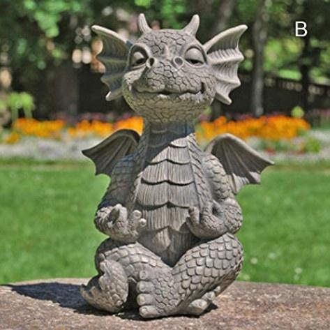 YULIN Drachen-Gartenstatue mit LED-Beleuchtung aus Kunstharz in Grau, Dekorative Meditationsskulptur für Außenhof und Heimdekoration, B/H/T: 16,0 x 11,0 x 10,0 cm - Bild 1