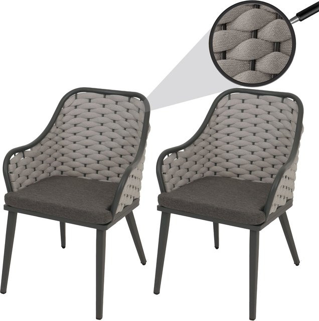 2er-Set MCW Gartenstühle aus Aluminium mit Olefin Seilgeflecht und Kissen in Hellgrau und Dunkelgrau - Bild 1