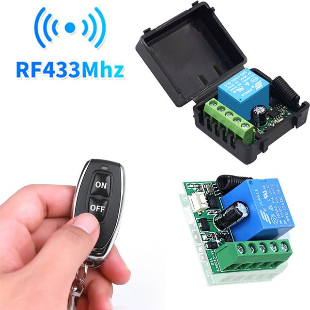 GGBEE Drahtlose Fernbedienung RF433MHz Lichtschalter mit 1CH 10A Relais Empfänger und Sender in Schwarz für DC 12V DIY Module und elektromagnetische Schlösser - Bild 1