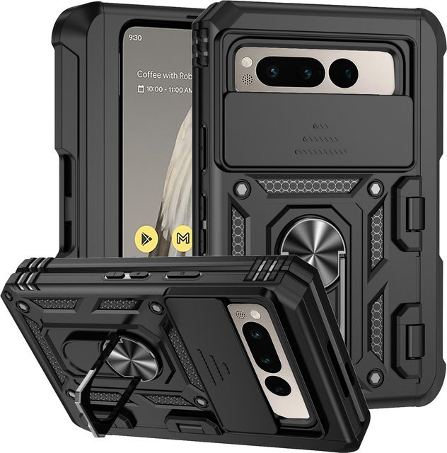 Stoßfeste Militär-Handyhülle für Google Pixel Fold 7,6 Zoll mit Metallhalter und Kameraobjektivschutz in Schwarz oder Grün - Bild 1