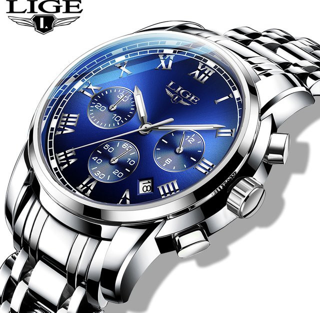 LIGE Chronograph, Quarz, Edelstahl, Blau, Herren - Bild 1